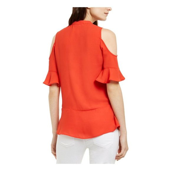 MICHAEL MICHAEL KORS Cold-Shoulder Top Dark Persimmon - Medium Petite NWOT - Picture 2 of 4